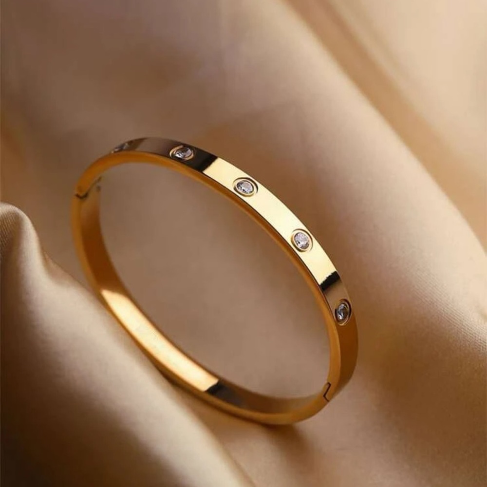 Sparkling Splendor Yellow Gold Rhinestone Bangle - Picture 2 of 5